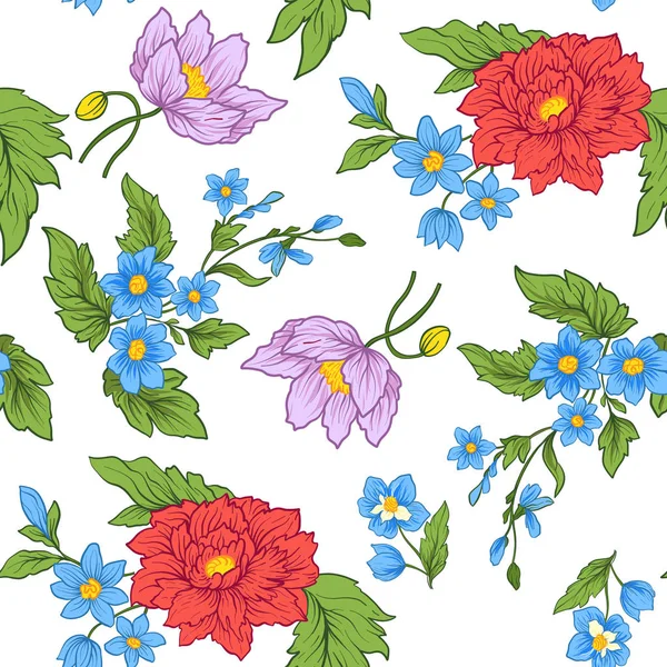 Fleurs vintage motif sans couture. Illustration de stock . — Image vectorielle