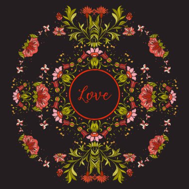 Çiçek dekoratif desen nakış kelime aşk ile için. Kraliyet o
