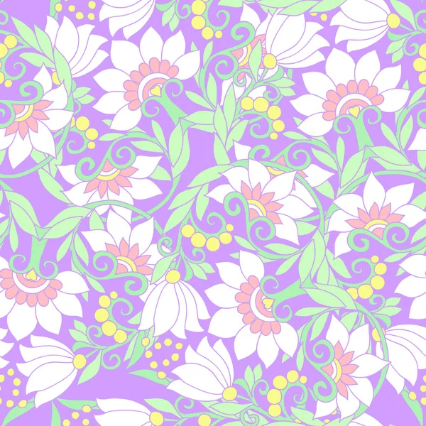 Seamless floral vintage pattern in light, vanilla spring green a — Stock Vector