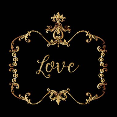 Nakış. Altın royal işlemeli tasarım öğeleriyle kablosuz çerçeve