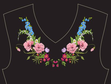 Nakış. İşlemeli tasarım öğeleri ile yaz buket b