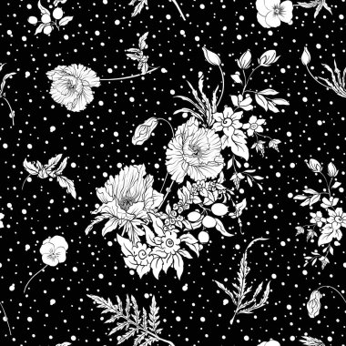 Haşhaş çiçekleri Nergis, anemon çiçeği, violet ile Seamless Modeli