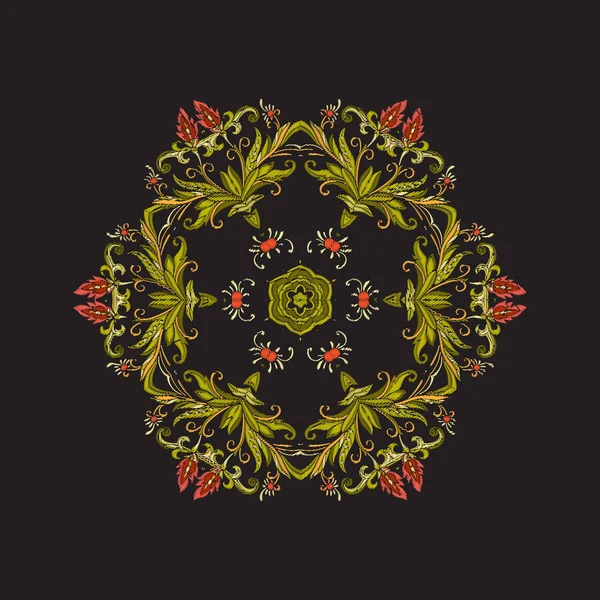 Mandala - elemento para bordar. Adorno floral en orzuelo vintage — Vector de stock