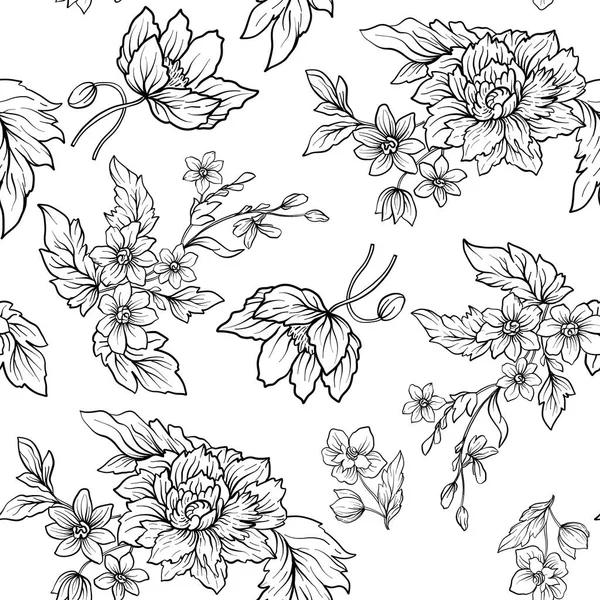 Vintage flowers seamless pattern. Stock vector illustration. Out — Stock Vector