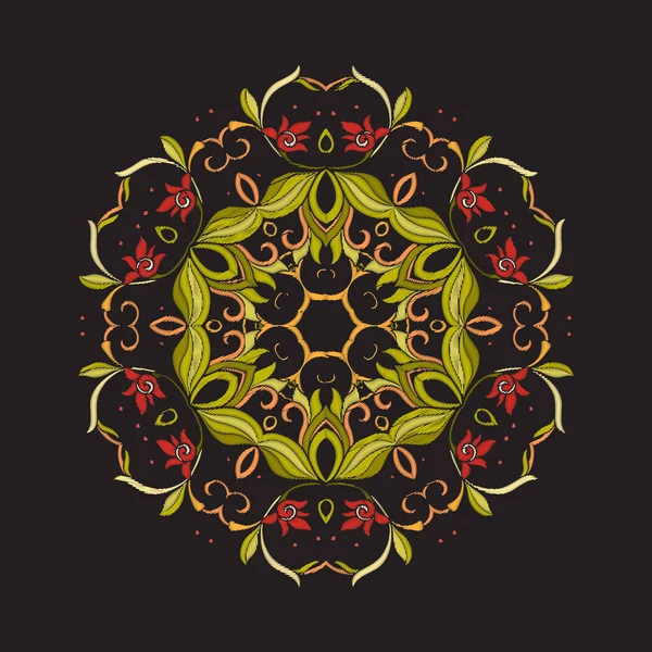 Mandala - element voor borduurwerk. Floral sieraad in vintage stal — Stockvector
