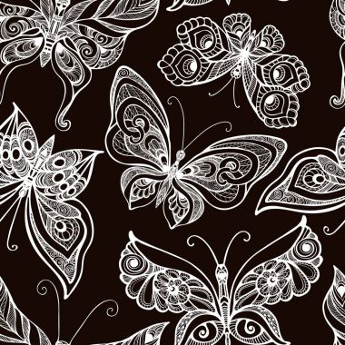 Kelebekler dekor desenli. Dikişsiz desen, arka plan. Gr