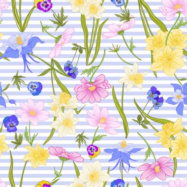 Nergis, anemon, botanik Menekşe ile Seamless Modeli