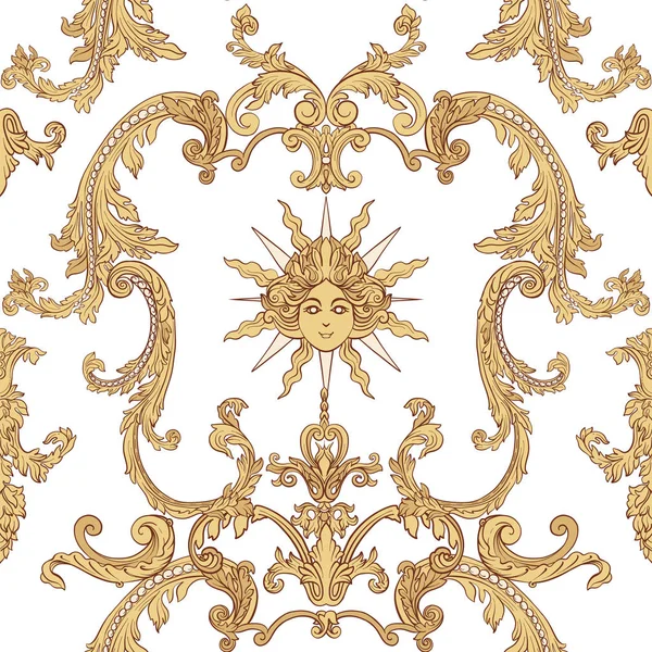 Nahtlose Muster mit reich verzierten Rokoko-Stil florales Dekor — Stockvektor