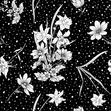 Haşhaş çiçekleri Nergis, anemon çiçeği, violet ile Seamless Modeli