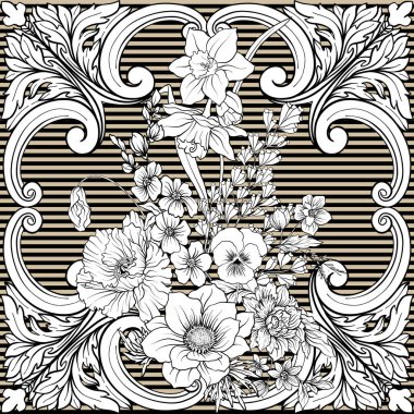 Nergis, anemon, botanik Menekşe ile Seamless Modeli