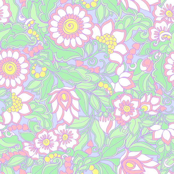 Seamless floral vintage pattern in light, vanilla spring green a — Stock Vector