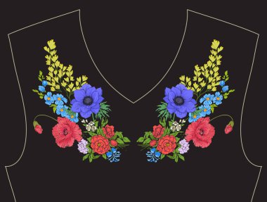 Nakış. İşlemeli tasarım öğeleri ile yaz buket b