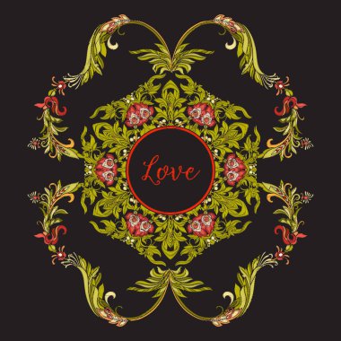 Çiçek dekoratif desen nakış kelime aşk ile için. Kraliyet o