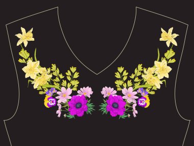 Nakış. İşlemeli tasarım öğeleri ile yaz buket b