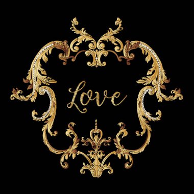 Nakış. Altın royal işlemeli tasarım öğeleriyle kablosuz çerçeve