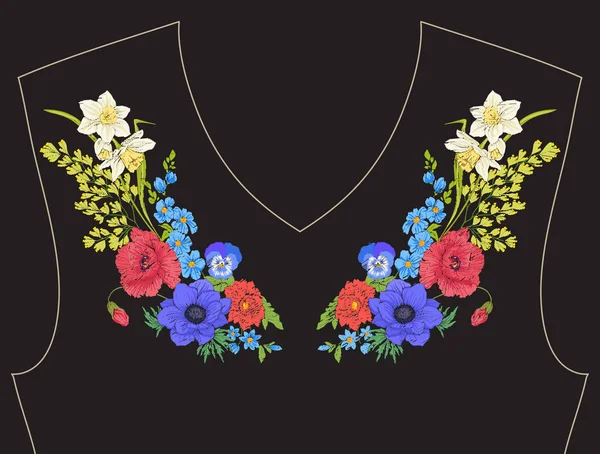 Nakış. İşlemeli tasarım öğeleri ile yaz buket b