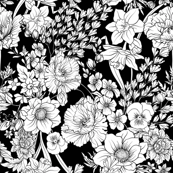 Haşhaş çiçekleri Nergis, anemon çiçeği, violet ile Seamless Modeli