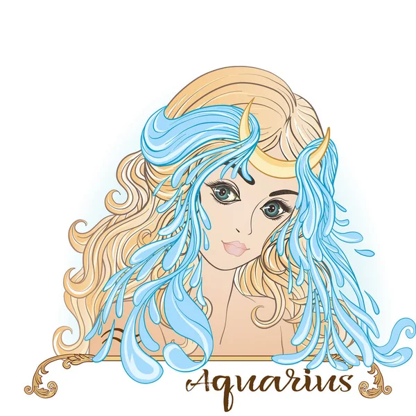 Aquarius. A young beautiful girl In the form of one of the signs — Stock Vector