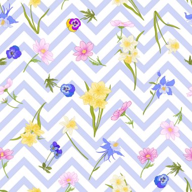 Nergis, anemon, botanik Menekşe ile Seamless Modeli