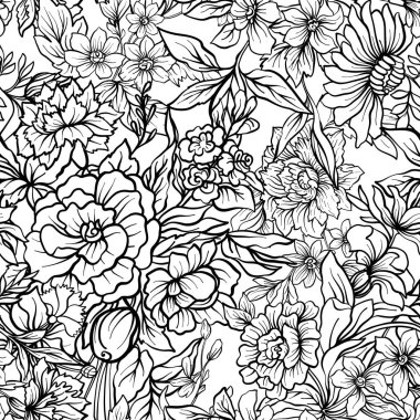 Vintage çiçek seamless modeli. Hisse senedi vektör çizim. Out