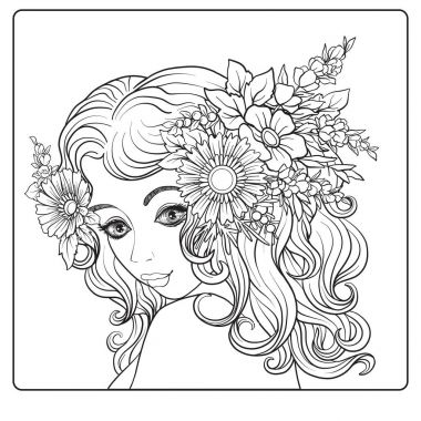 Bir çelenk çiçek başında güzel bir genç kızla.