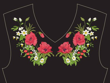 Nakış. İşlemeli tasarım öğeleri ile yaz buket b