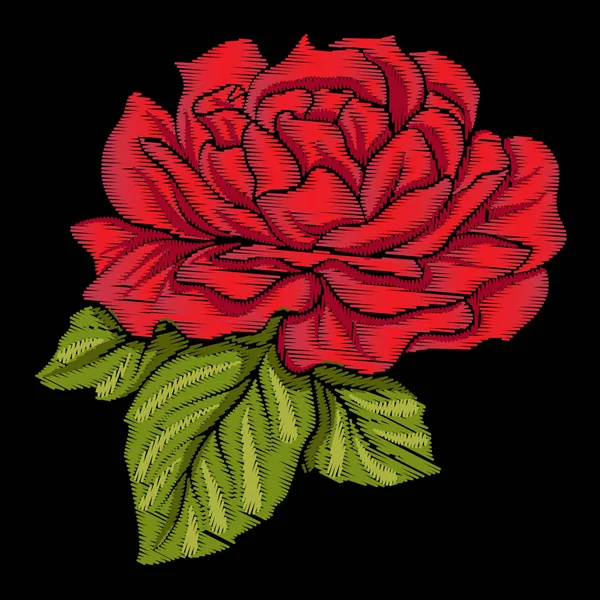 Nakış kırmızı yeşil yaprakları ile siyah arka plan üzerine yükseldi. Hisse senedi