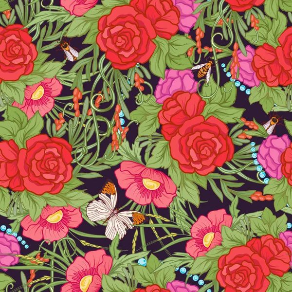 Kelebekler ile çiçek seamless modeli