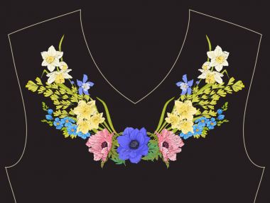 Nakış. İşlemeli tasarım öğeleri ile yaz buket b