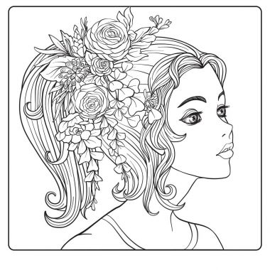 Bir çelenk çiçek başında güzel bir genç kızla.