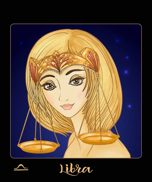 Libra. A young beautiful girl In the form of one of the signs of — Stock Vector