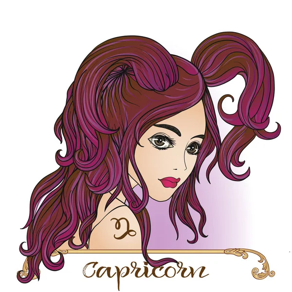 Capricornio. Una joven hermosa chica en la forma de uno de los si — Vector de stock