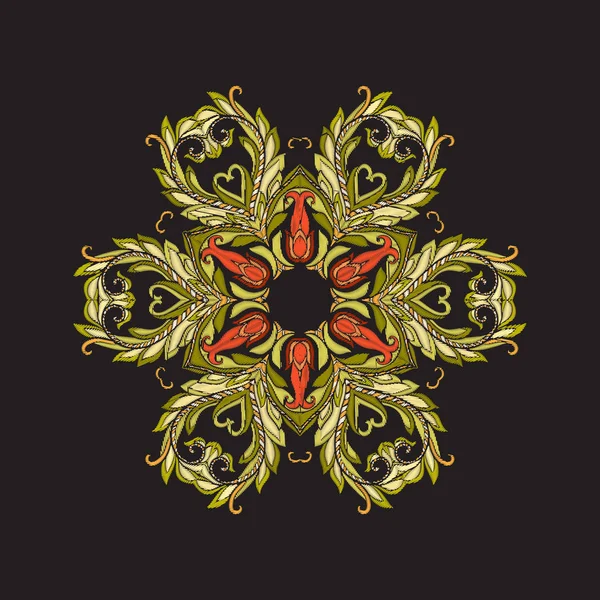 Mandala - elemento para bordar. Adorno floral en orzuelo vintage — Archivo Imágenes Vectoriales