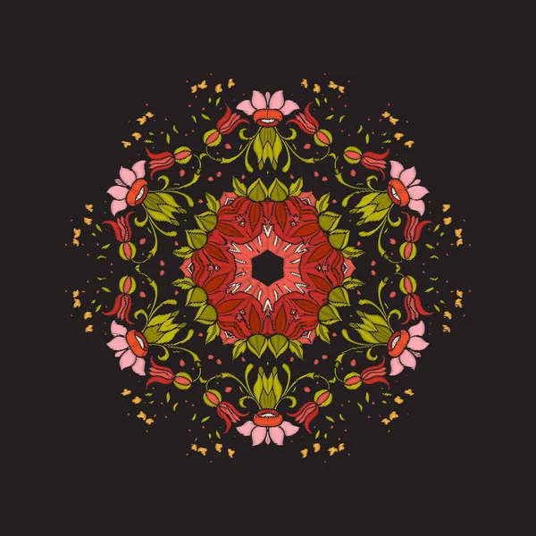 Mandala - prvek pro vyšívání. Květinový ornament v vintage chlívku — Stockový vektor