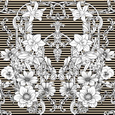 Nergis, anemon, botanik Menekşe ile Seamless Modeli