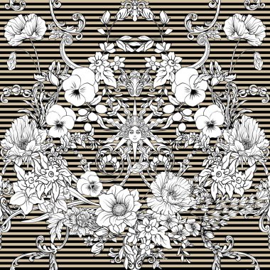 Nergis, anemon, botanik Menekşe ile Seamless Modeli