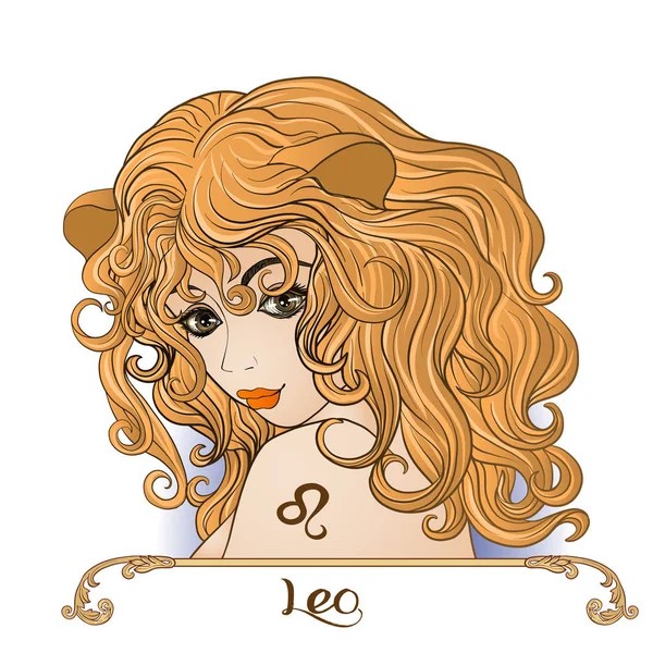Leo. Μια όμορφη κοπέλα με τη μορφή της ένα από τα σημάδια του t — Διανυσματικό Αρχείο