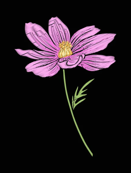 Cosmos flor para bordado en estilo de ilustración botánica en — Vector de stock
