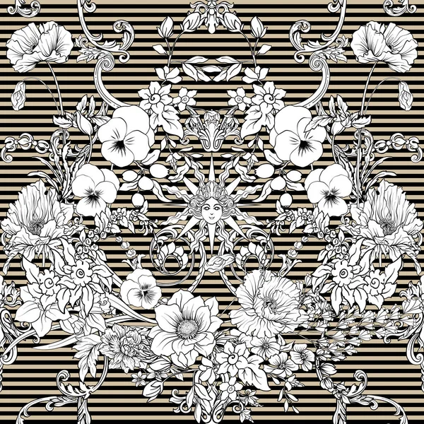 Nergis, anemon, botanik Menekşe ile Seamless Modeli