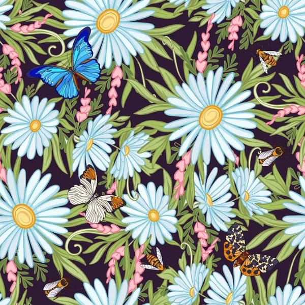 Kelebekler ile çiçek seamless modeli