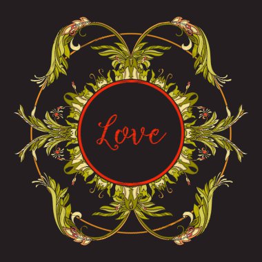 Çiçek dekoratif desen nakış kelime aşk ile için. Kraliyet o