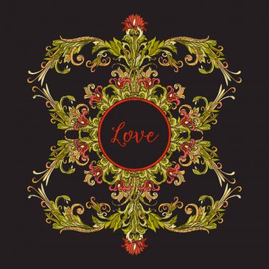 Çiçek dekoratif desen nakış kelime aşk ile için. Kraliyet o