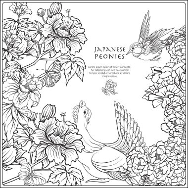 Japon Şakayık ve yaban gülü ile hisse senedi illüstrasyon vektör ve