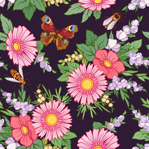 Kelebekler ile çiçek seamless modeli