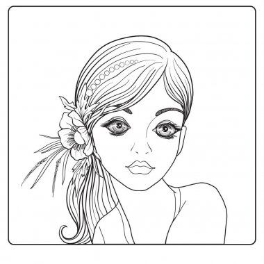 Bir çelenk çiçek başında güzel bir genç kızla.