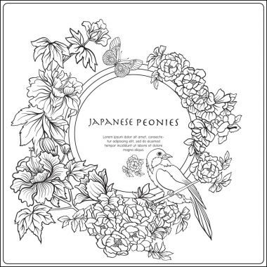 Japon Şakayık ve yaban gülü ile hisse senedi illüstrasyon vektör ve