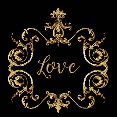 Nakış. Altın royal işlemeli tasarım öğeleriyle kablosuz çerçeve