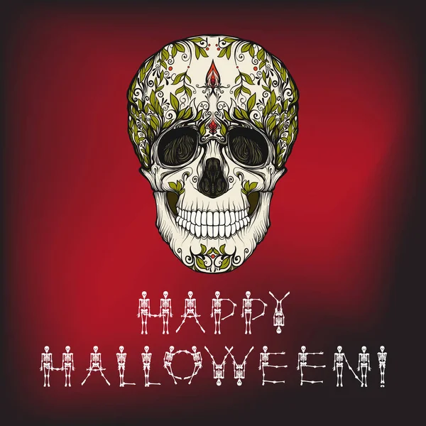 Fröhliches Halloween-Banner mit Zuckerschädel. — Stockvektor