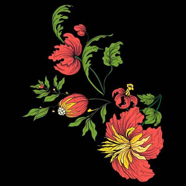 Borduurwerk voor de kraag-lijn. Floral sieraad in vintage stijl — Stockvector