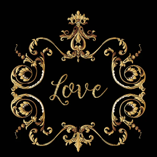 Nakış. Altın royal işlemeli tasarım öğeleriyle kablosuz çerçeve